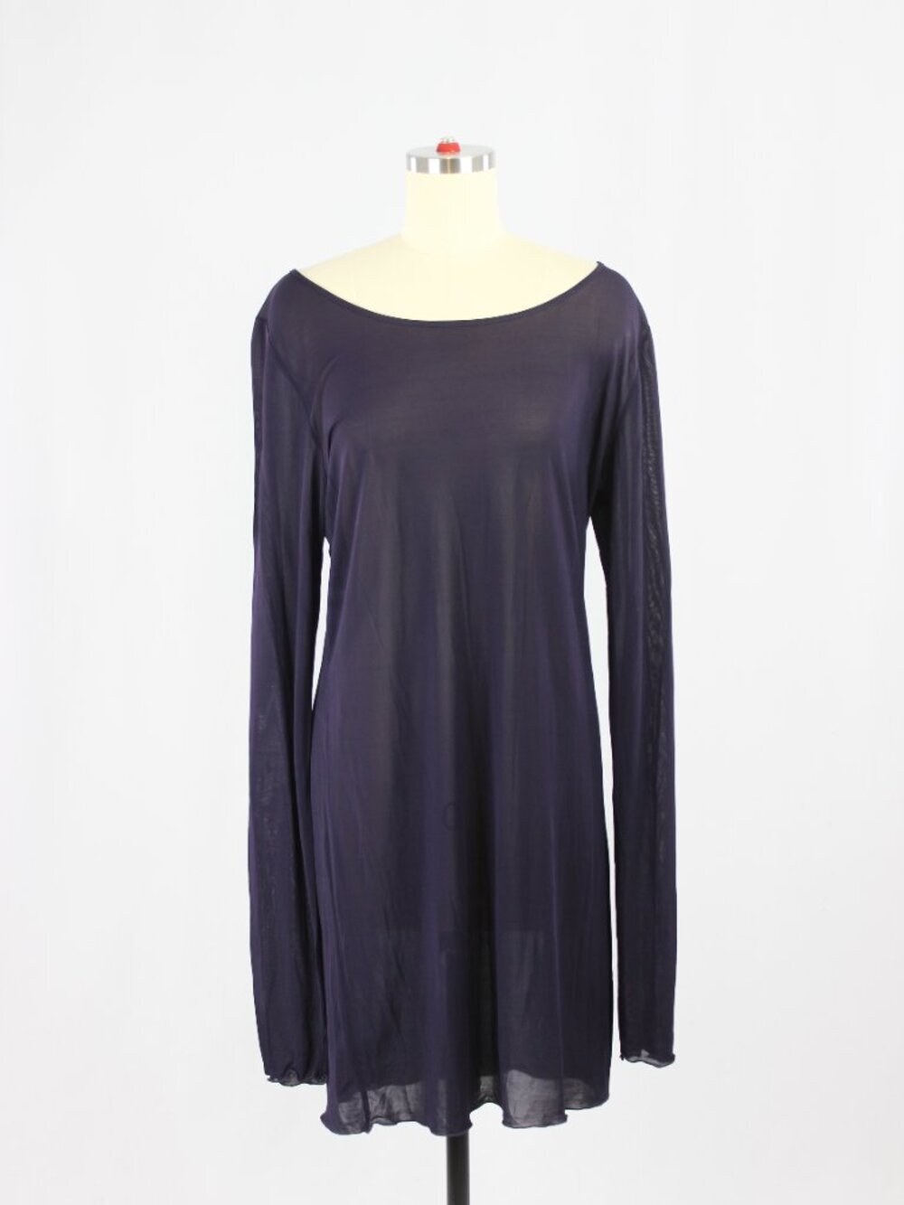 SARAH PACINI Purple Sheer Mesh Long Sleeve Scoop Neck Dress, Size 4/XL